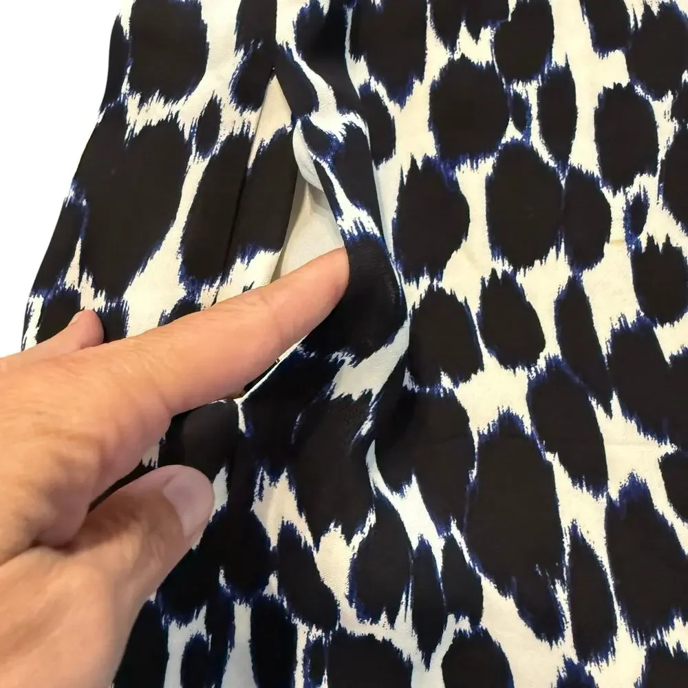 Kate Spade black/white/royal blue animal print, shift dress, bow, pockets, 4
